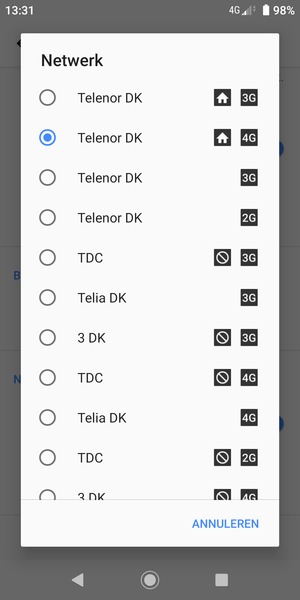 Selecteer een netwerkoperator uit de lijst