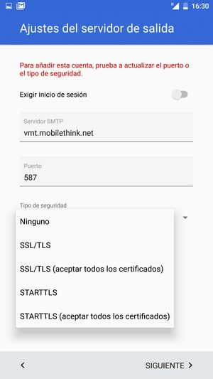Seleccione Ninguno y SIGUIENTE