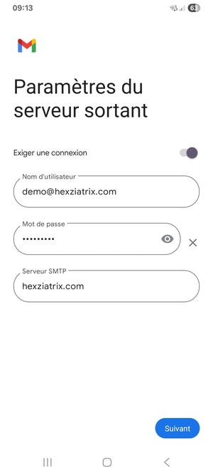 Entrez l'adresse du serveur Sortant et sélectionnez Suivant