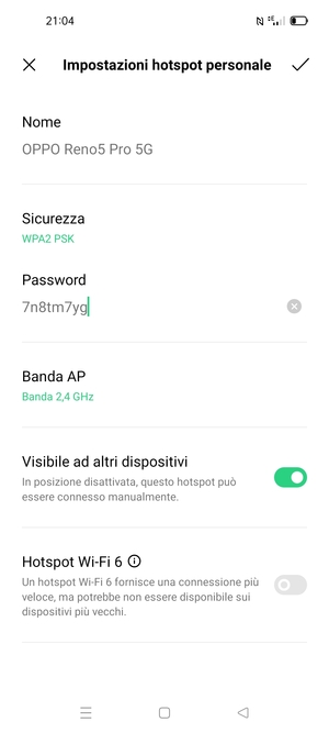 Inserisci una password dell'hotspot Wi-Fi di almeno 8 caratteri e seleziona OK