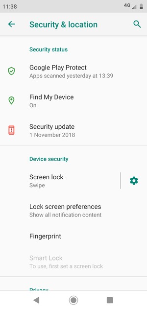 To activate your screen lock, go to the Security & location menu and select Screen lock