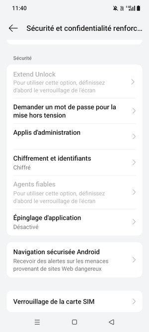 Faites défiler et sélectionnez Verrouillage de la carte SIM