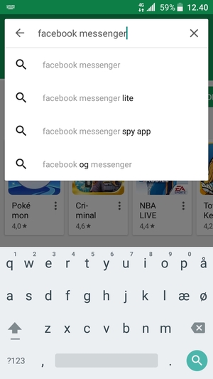 Indtast navnet på appen og vælg Søg