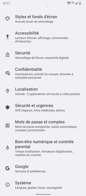 Faites défiler et sélectionnez Localisation