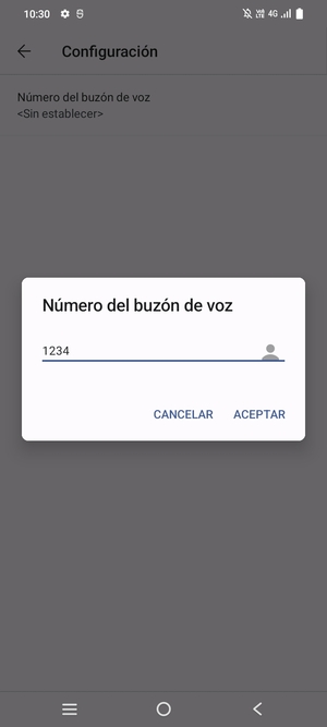 Introduzca el Número del buzón de voz y seleccione ACEPTAR