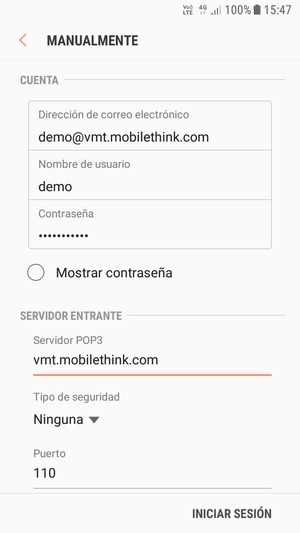 Introduzca Nombre de usuario y la dirección de servidor entrante