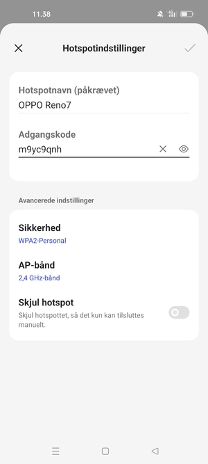Indtast en Wi-Fi-hotspot adgangskode på minimum 8 tegn og vælg OK