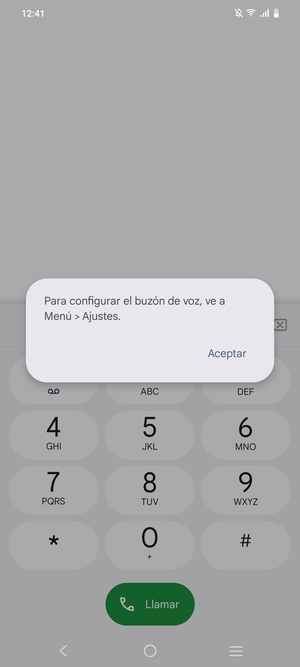 Si el correo de voz no está configurado, seleccione Aceptar