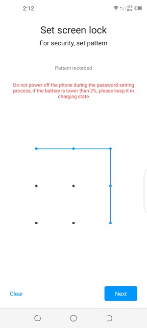 Draw an unlock pattern and select Next