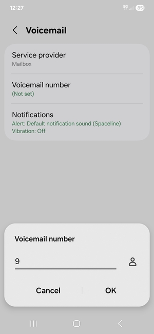 Enter the Voicemail number and select OK