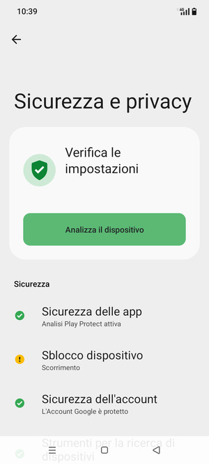 Per attivare il blocco dello schermo, vai al menu Sicurezza e privacy e seleziona Sblocco dispositivo