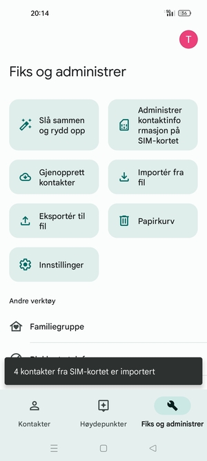 Kontaktene dine blir lagret på din Google-konto og lagret på telefonen din neste gang Google synkroniseres.