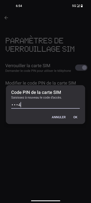 Veuillez confirmer votre nouveau code PIN et sélectionner OK
