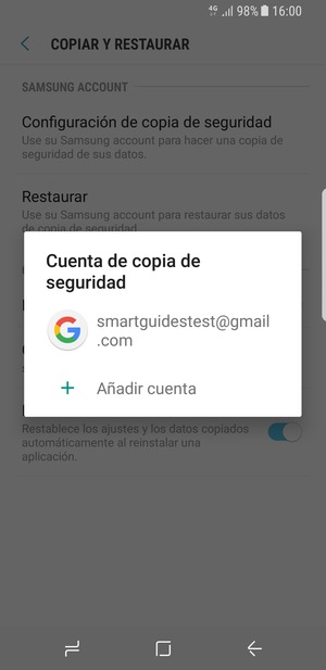Seleccione su cuenta de copia de seguridad