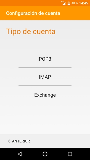 Seleccione POP3 o IMAP