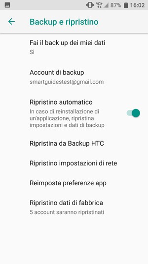 Seleziona Account di backup