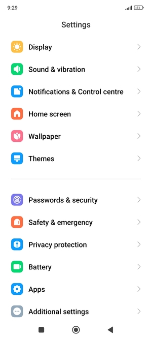 Scroll to and select Passwords & security