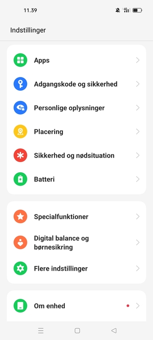 Scroll til og vælg Adgangskode og sikkerhed