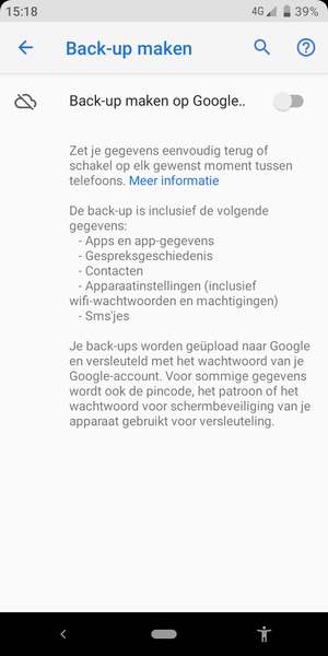 Schakel Back-up maken op Google.. in