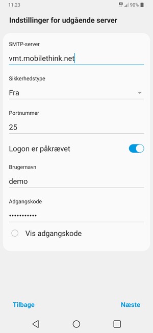 Indtast udgående serveradresse