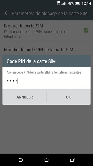 Saisissez votre Ancien code PIN de la carte SIM et sélectionnez OK