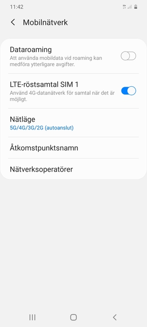 För att byta nätverk om nätverksproblem uppstår, välj Nätverksoperatörer