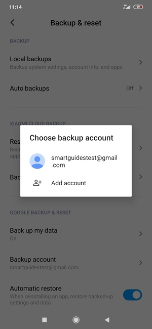 Select your backup account