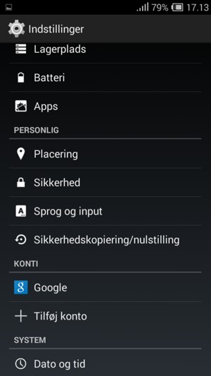 Scroll til og vælg Sikkerhed