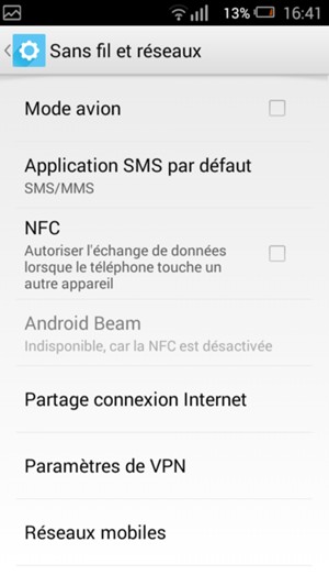 Sélectionnez Réseaux
mobiles