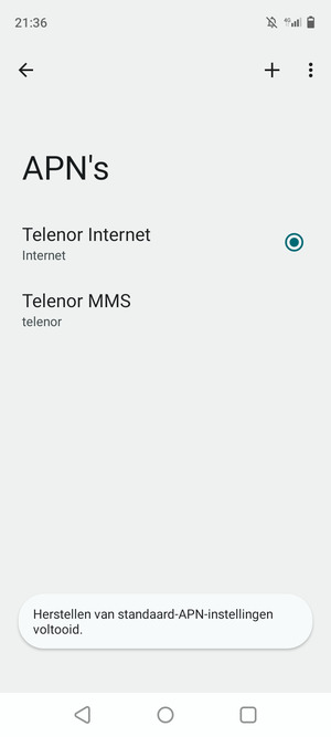 Uw telefoon wordt teruggezet naar standaard internet- en mms-instellingen