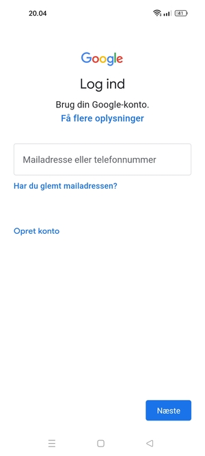 Indtast din Gmail adresse og vælg Næste