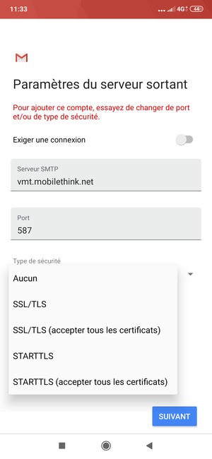 Sélectionnez Aucun puis SUIVANT