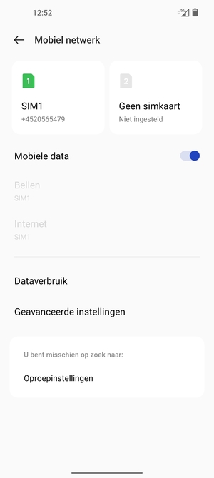 Selecteer SIM1 of SIM2