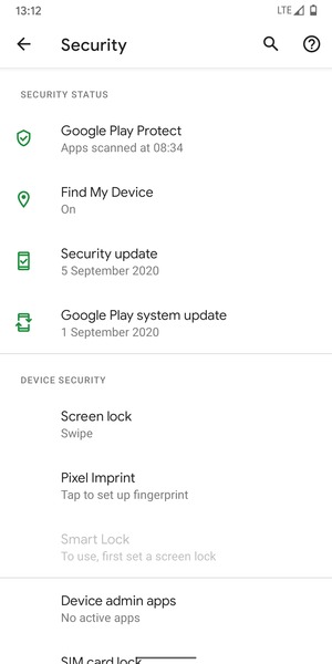 To activate your screen lock, go to the Security menu and select Screen lock