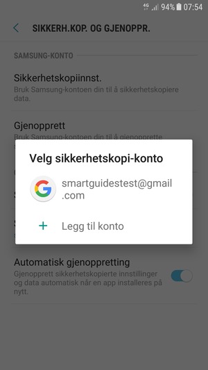 Velg sikkerhetskopi-kontoen din