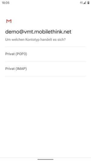 Wählen Sie Privat (POP3) oder Privat (IMAP)