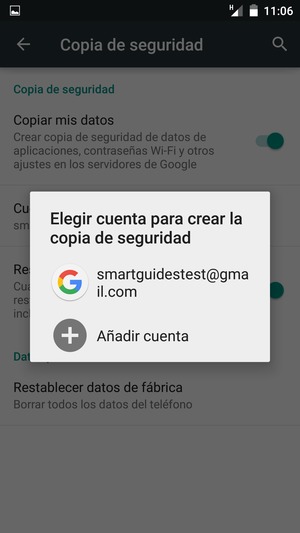 Seleccione su cuenta de copia de seguridad