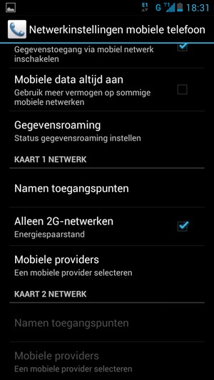 Selecteer Gegevensroaming