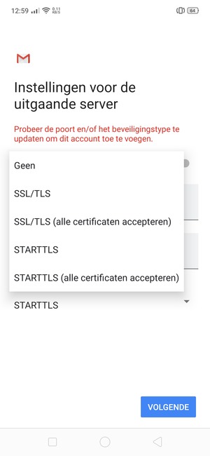 Selecteer Geen en VOLGENDE