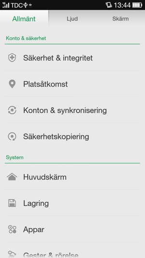 Scrolla till och välj Säkerhetskopiering