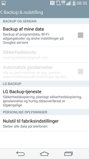 Marker tjekboksen Backup af mine data