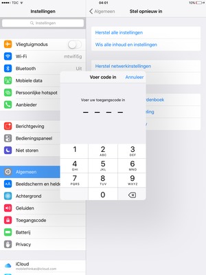 Voer uw toegangscode in als deze geactiveerd is op uw iPad