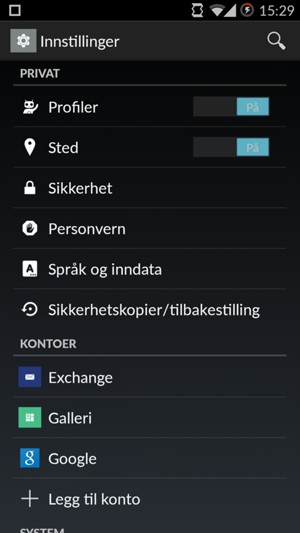 Bla til og velg Sikkerhet