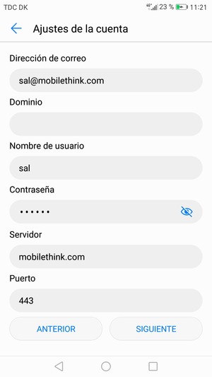 Introduzca la dirección de servidor Exchange