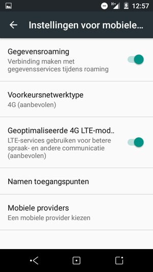 Schakel Gegevensroaming in of uit