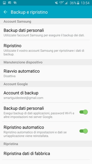 Seleziona Account di backup
