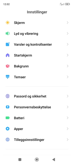 Bla til og velg Passord og sikkerhet