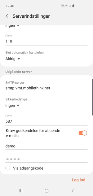 Scroll ned og indtast udgående serveradresse