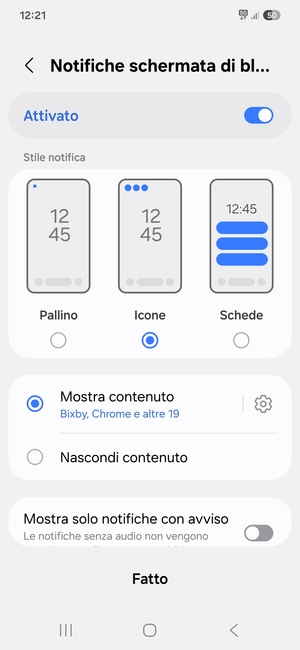 Seleziona le opzioni preferita e poi Fatto