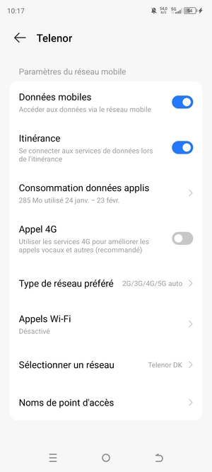 Activer ou désactiver Itinérance